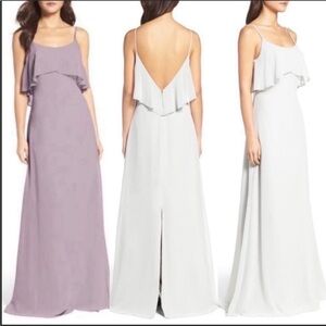 WTOO Bridesmaid Chiffon Ruffle Overlay Maxi Dress Spaghetti Strap Size 12 NWT